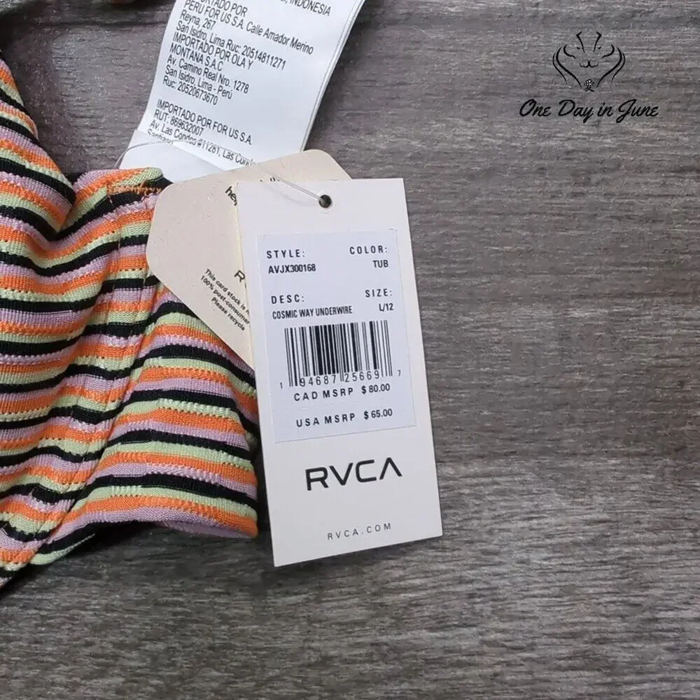 RVCA Cosmic Way Underwire Bikini Top Striped NWT $65 Size L